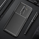 Oppo A9 2020 Kılıf Karbon Desenli Esnek Yüksek Kaliteli Meteryalden Üretilmiş Silikon Kapak RYC/Negro