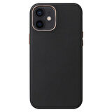 iPhone 12 Kılıf PU Deri ve Kadife Kaplamalı Eyzi Premium Kapak