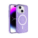 iPhone 15 Kılıf Magsafe Destekli ve Renkli Simli Sert Şeffaf TPU Silikon Kapak Royal Case/Allstar