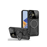 Realme C55 Kılıf Manyetik Standlı Joy Lens Premium Tank Silikon Kapak - Siyah