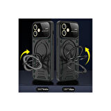 Realme C55 Kılıf Manyetik Standlı Joy Lens Premium Tank Silikon Kapak - Siyah