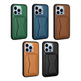 iPhone 13 Kılıf Kartlıklı Standlı ​Pu Deri Memo Kapak