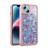 iPhone 14 Kılıf Mini Desenli Taşlı ve Simli Sert Premium Siikon Kapak Royal Case/Azra