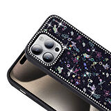 iPhone 14 Kılıf Mini Desenli Taşlı ve Simli Sert Premium Siikon Kapak Royal Case/Azra