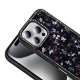 iPhone 14 Pro Kılıf Mini Desenli Taşlı ve Simli Sert Premium Siikon Kapak Royal Case/Azra