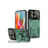 Redmi Note 13 Pro 4G Kılıf Manyetik Standlı Joy Lens Premium Tank Silikon Kapak - Koyu Yeşil