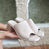 BİÇOMİ Zanna Bej Cilt Topuklu Terlik