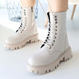 BİÇOMİ Neole Bej Cilt Bağcıklı Bot