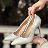 BİÇOMİ Hillar Gümüş Saten Stiletto Ayakkabı