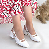 BİÇOMİ Jecci Beyaz Cilt Topuklu Ayakkabı