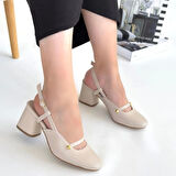 BİÇOMİ Jecci Bej Cilt Topuklu Ayakkabı