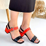 BİÇOMİ Year Siyah Cilt Turuncu Detaylı Topuklu Ayakkabı