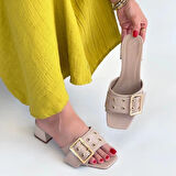 BİÇOMİ Ciey Bej Cilt Topuklu Terlik