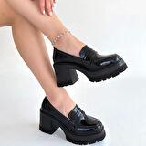 BİÇOMİ Janes Siyah Rugan Dolgu Topuk Ayakkabı