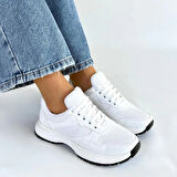 BİÇOMİ Slar Beyaz Cilt Bağcıklı Spor Ayakkabı