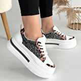 BİÇOMİ Lawin Beyaz Cilt Siyah Simli Bağcıklı Spor Ayakkabı