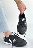 BİÇOMİ Jowen Siyah Cilt Beyaz Detaylı Bağcıklı Spor Ayakkabı