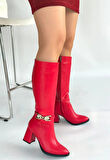 BİÇOMİ Mooni Kırmızı Cilt Topuklu Çizme