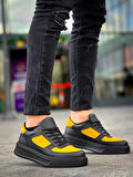 BİÇOMİ KB-X8 Kuback Siyah Sarı Cilt Yüksek Taban Günlük Spor Ayakkabı