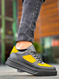 BİÇOMİ KB-X8 Kuback Siyah Sarı Cilt Yüksek Taban Günlük Spor Ayakkabı