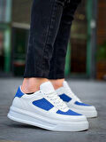 BİÇOMİ KB-X8 Kuback Beyaz Cilt Mavi Süet Detaylı Beyaz Yüksek Taban Günlük Spor Ayakkabı