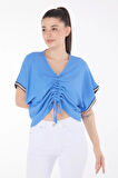 BİÇOMİ V yaka büzgülü detaylı bluz