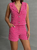 BİÇOMİ Yelekli şort takım pembe