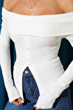 BİÇOMİ Madonna Yaka Düğmeli Bluz Beyaz t4329
