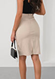 BİÇOMİ Arkadan yırtmaçlı kalem etek bej