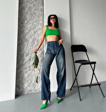 BİÇOMİ Baggy süper taş bıyık yıkama kahve tint jeans pantolon d2007