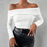 BİÇOMİ Uzun kol madonna yaka bluz beyaz