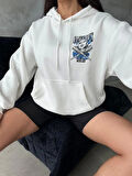 BİÇOMİ 3 iplik şardonlu oversize kafa baskılı sweat beyaz