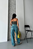 BİÇOMİ Baggy taş enzim bıyık yıkama jeans pantolon yeşil tint d2007
