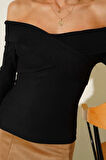 BİÇOMİ Madonna Çapraz Yaka Bluz Siyah t4331
