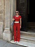 BİÇOMİ Crop pantolon biyeli takım kırmızı