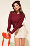 BİÇOMİ Fitilli Bisiklet Yaka İkili Bluz bordo T4341