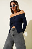 BİÇOMİ Madonna Yaka Düğmeli Bluz Lacivert t4329