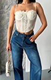 BİÇOMİ Baggy süper taş bıyık yıkama koyu mavi jeans pantolon d2007