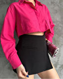 BİÇOMİ Poplin crop gömlek fuşya s3060
