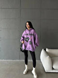 BİÇOMİ 3 iplik şardonlu oversize true baskılı sweat mor