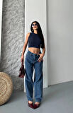 BİÇOMİ Baggy kar yıkama jeans pantolon koyu mavi d2007
