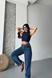 BİÇOMİ Baggy kar yıkama jeans pantolon koyu mavi d2007