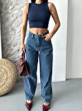 BİÇOMİ Baggy kar yıkama jeans pantolon koyu mavi d2007