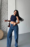 BİÇOMİ Baggy kar yıkama jeans pantolon koyu mavi d2007