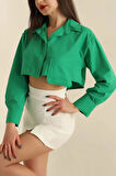 BİÇOMİ Poplin crop gömlek yeşil s3060