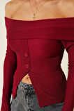 BİÇOMİ Madonna Yaka Düğmeli Bluz bordo t4329