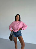 BİÇOMİ 2 iplik bisiklet yaka sweat pembe f2339