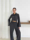 BİÇOMİ Gömlek yaka kaplama düğmeli takım antrasit st265866