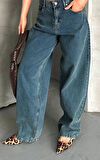 BİÇOMİ Baggy kar yıkama yeşil tint jeans pantolon d2007