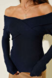 BİÇOMİ Madonna Çapraz Yaka Bluz Lacivert t4329
